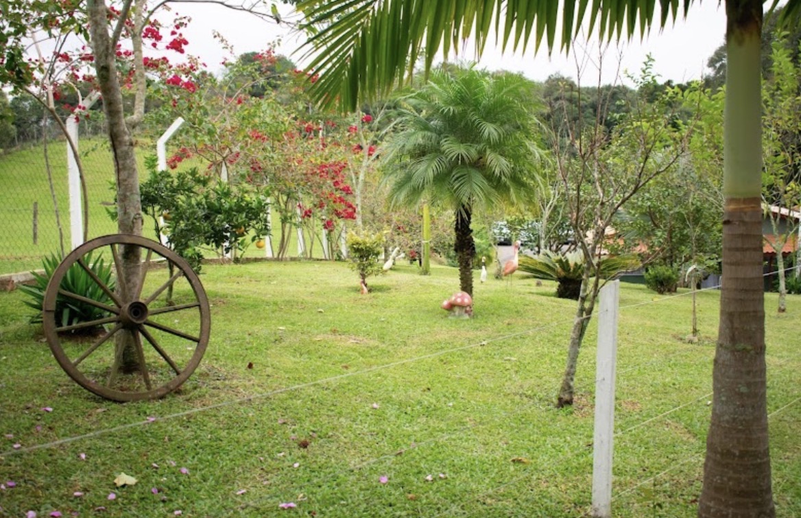 Jardim arborizado com paisagismo rústico