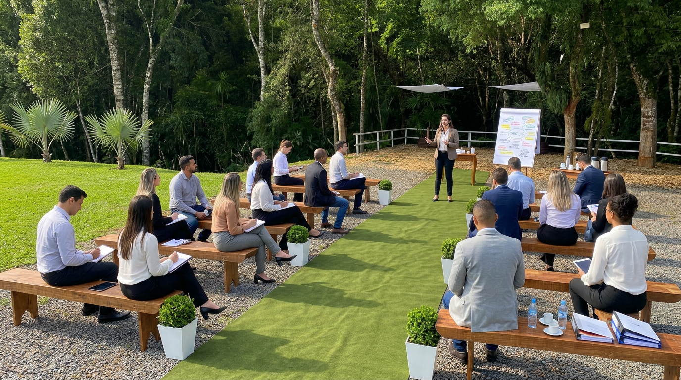 Treinamento ao ar livre nos bancos de madeira do espaço