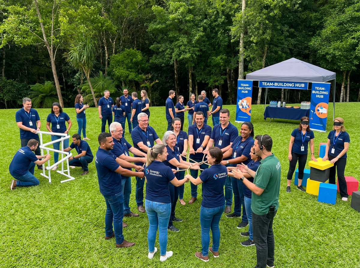 Atividade de integração de equipe na área verde